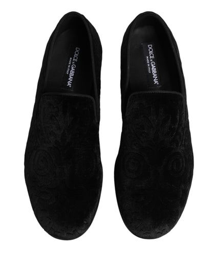 Dolce & Gabbana Black Velvet Slip On Loafers for Men