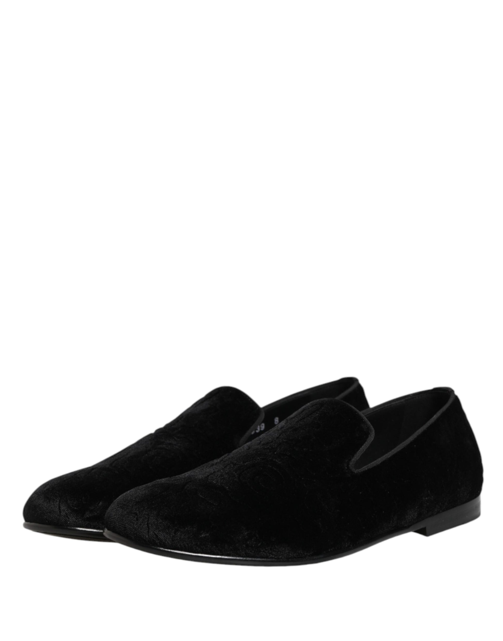 Dolce & Gabbana Black Velvet Slip On Loafers for Men