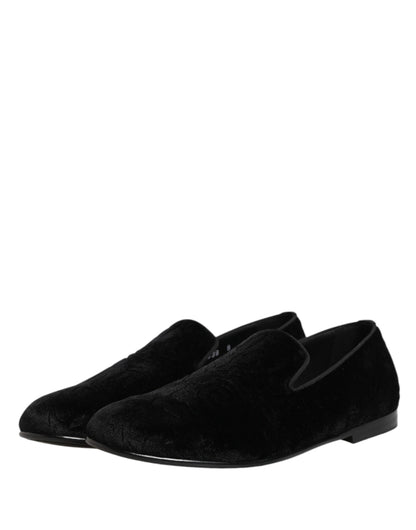Dolce & Gabbana Black Velvet Slip On Loafers for Men