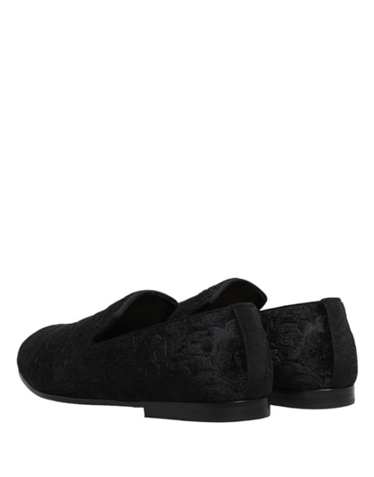 Dolce & Gabbana Black Velvet Slip On Loafers for Men