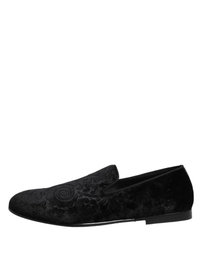 Dolce & Gabbana Black Velvet Slip On Loafers for Men