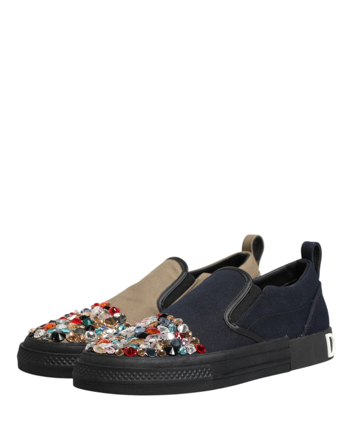 Dolce & Gabbana Blue Canvas Embellished Slip On Men Sneakers Shoes