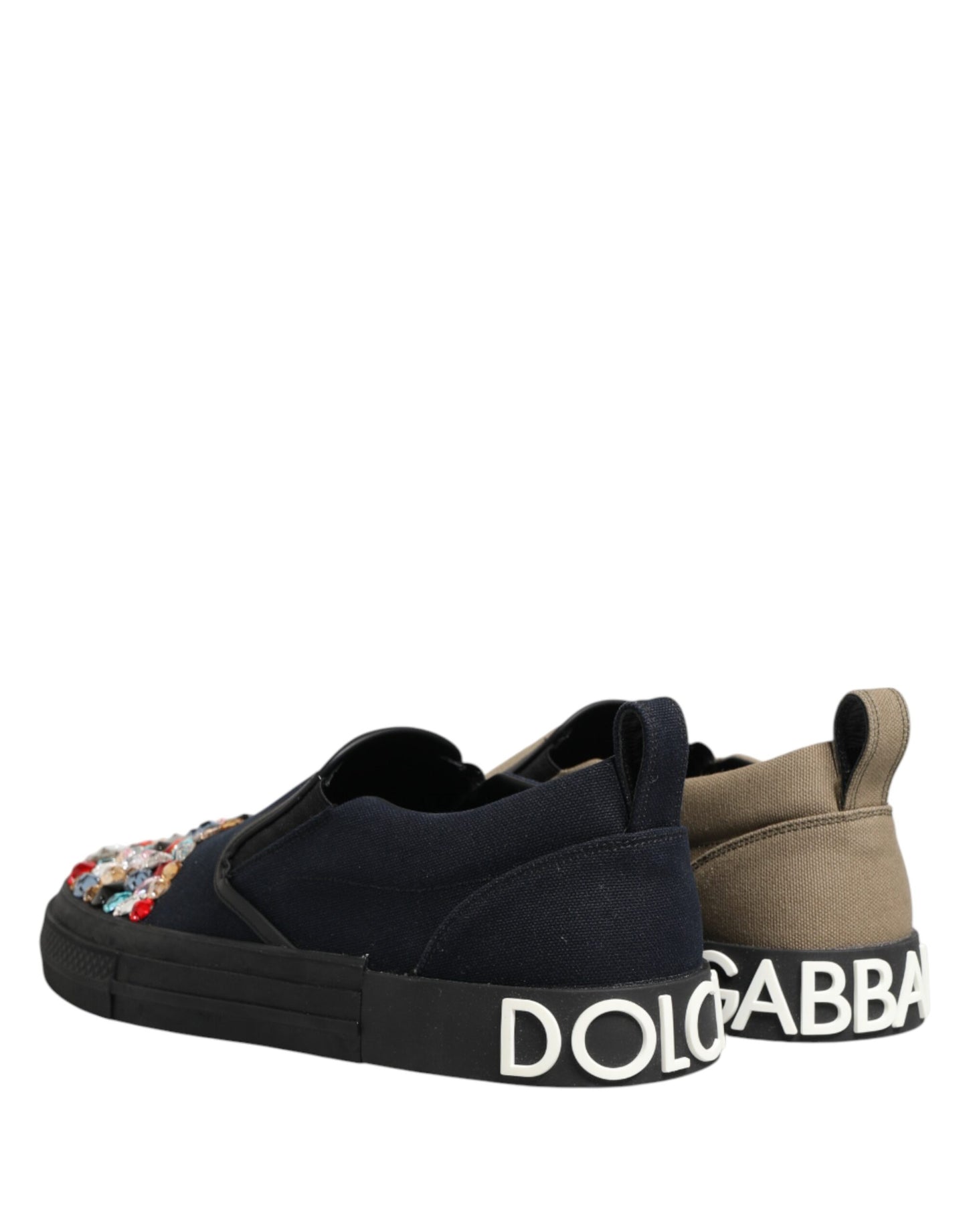 Dolce & Gabbana Blue Canvas Embellished Slip On Men Sneakers Shoes