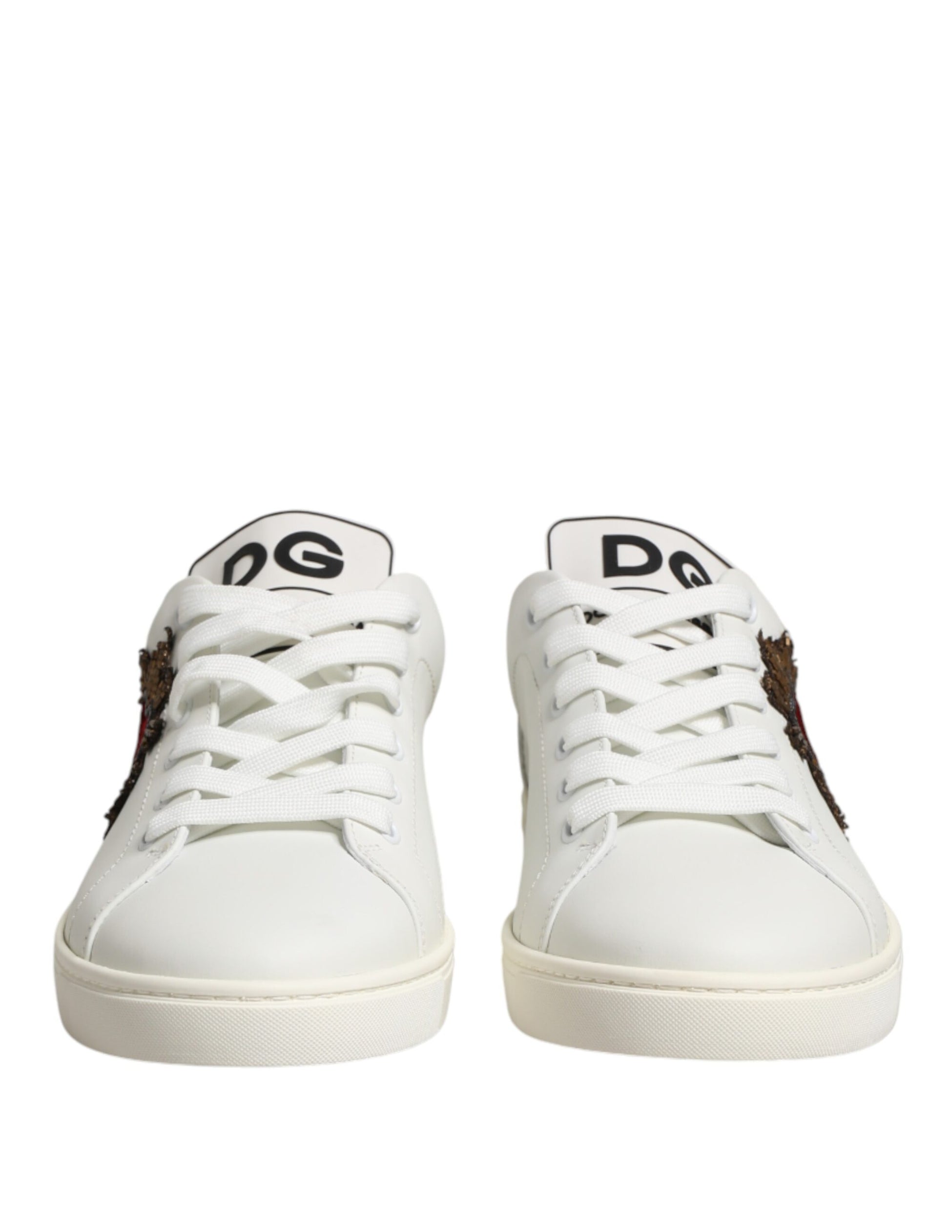 Dolce & Gabbana White Leather Sacred Heart Patch Sneakers