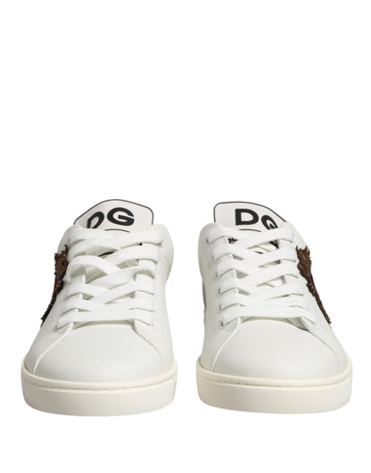Dolce & Gabbana White Leather Sacred Heart Patch Sneakers