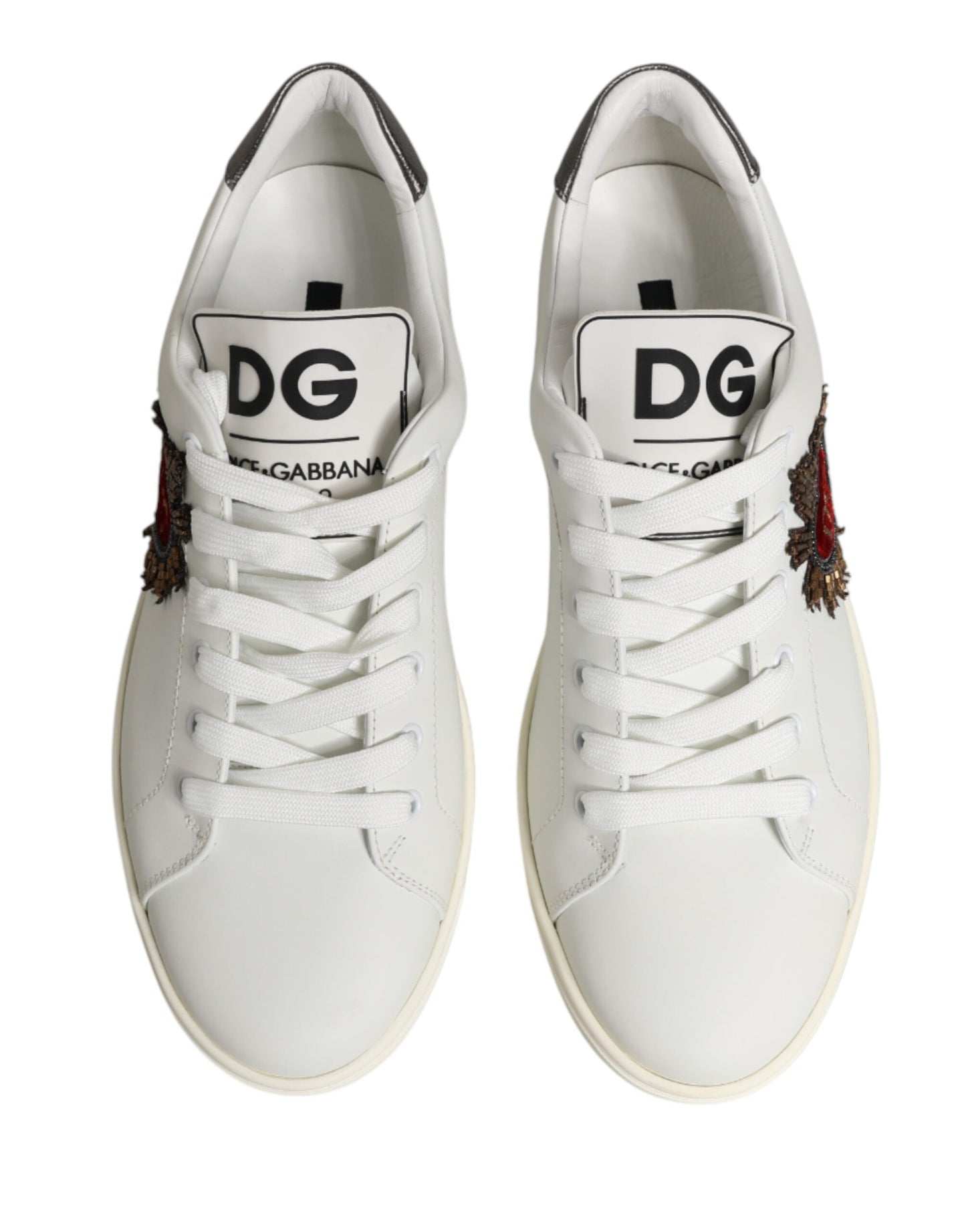 Dolce & Gabbana White Leather Sacred Heart Patch Sneakers