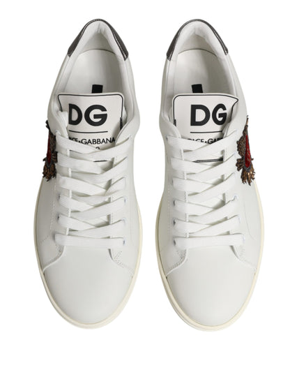 Dolce & Gabbana White Leather Sacred Heart Patch Sneakers