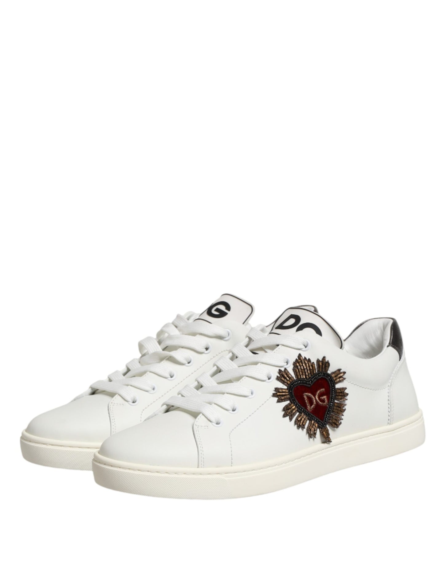 Dolce & Gabbana White Leather Sacred Heart Patch Sneakers