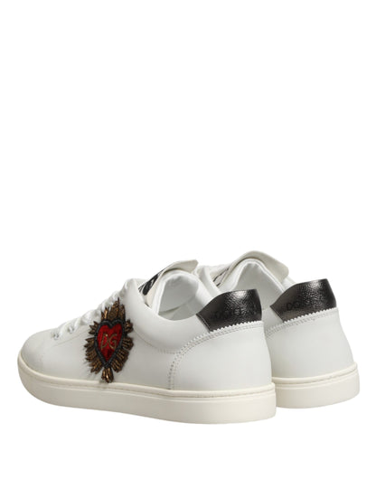 Dolce & Gabbana White Leather Sacred Heart Patch Sneakers