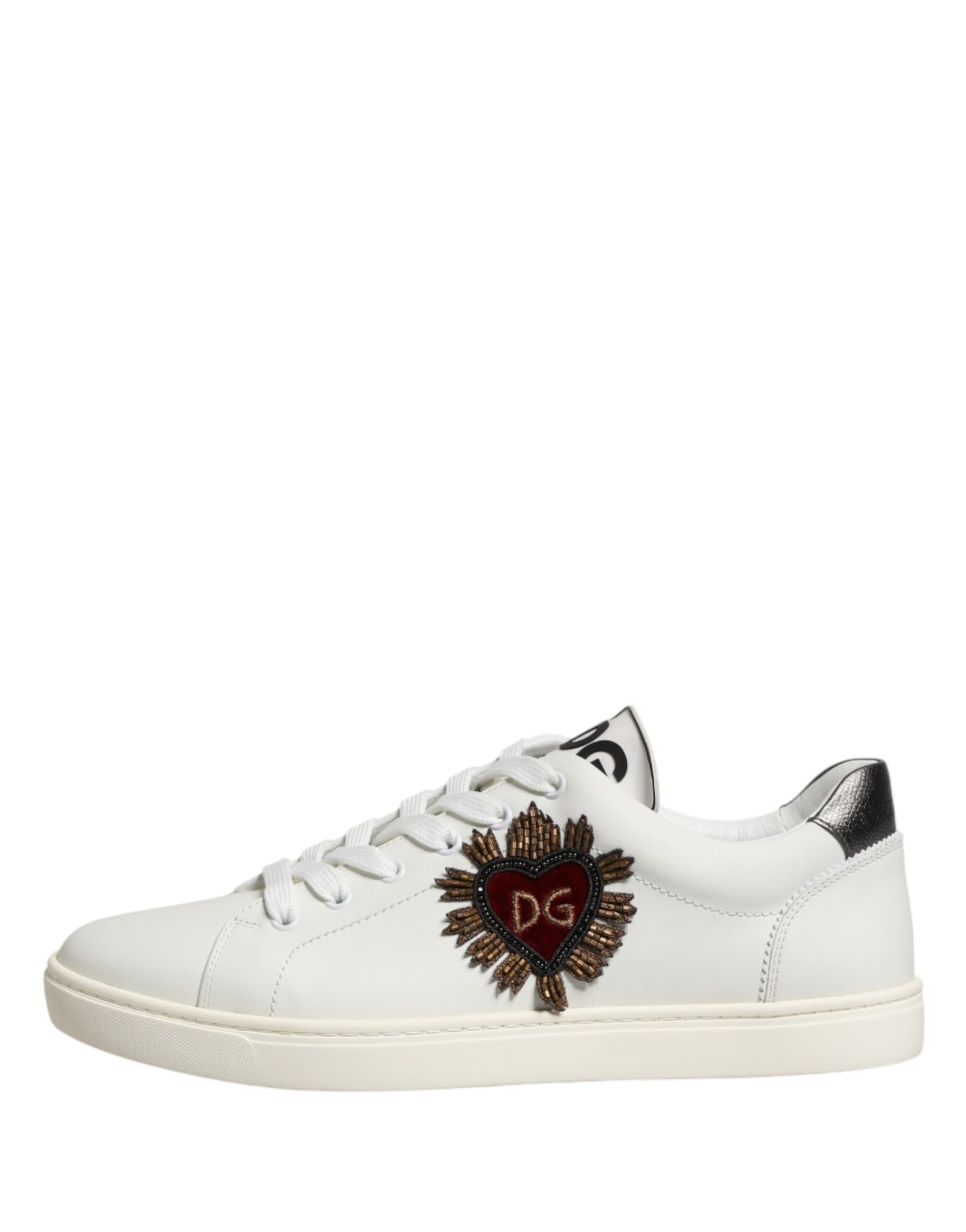Dolce & Gabbana White Leather Sacred Heart Patch Sneakers