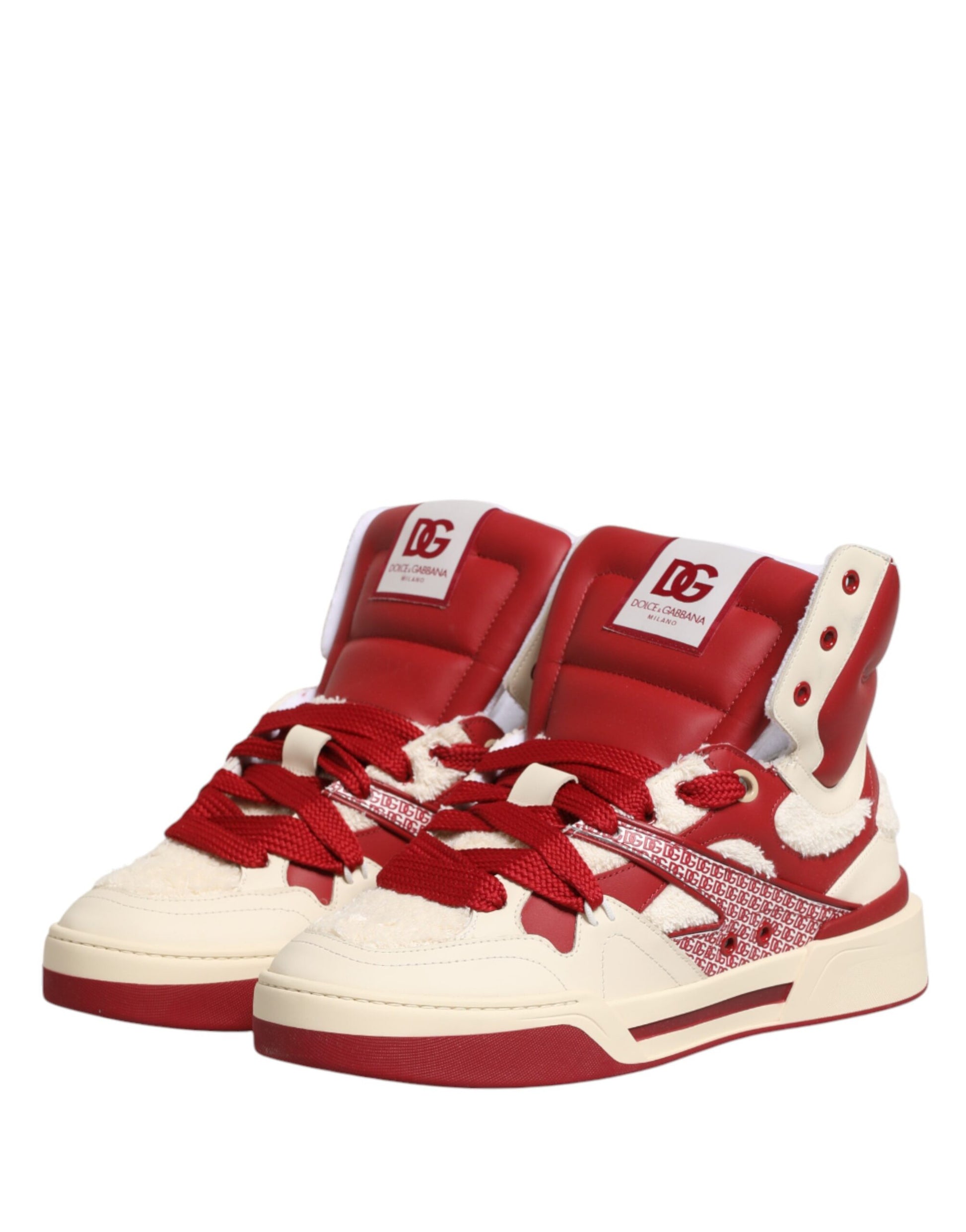 Dolce & Gabbana White & Red Custom 2.Zero High Top Men's Sneakers