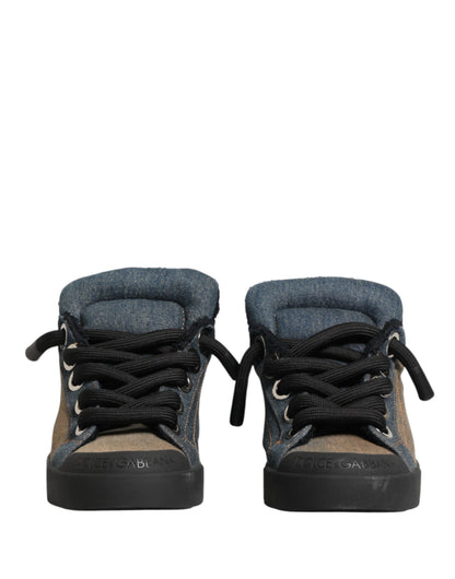 Dolce & Gabbana Multicolor Color Block Denim Low Top Sneakers