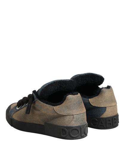 Dolce & Gabbana Multicolor Color Block Denim Low Top Sneakers