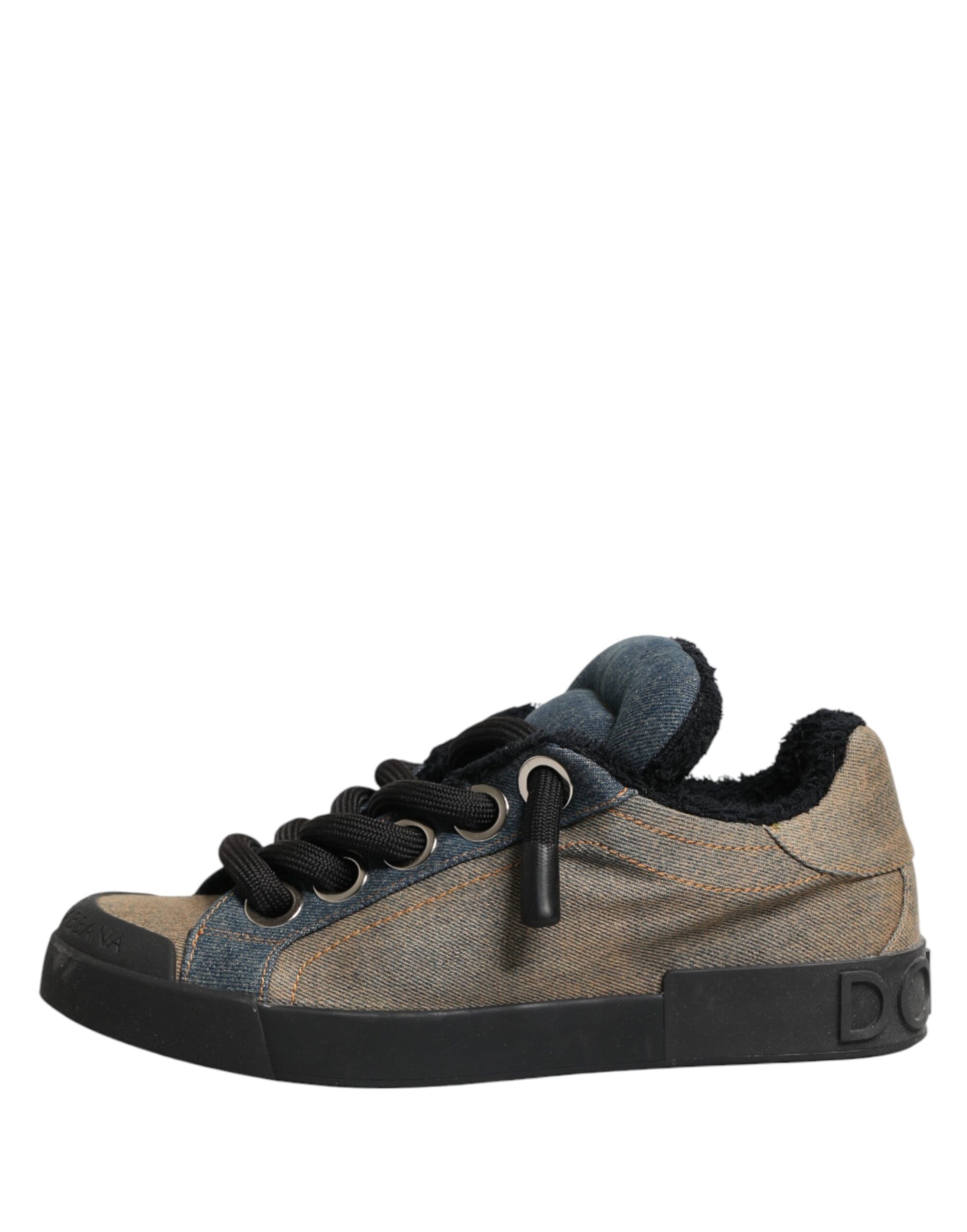 Dolce & Gabbana Multicolor Color Block Denim Low Top Sneakers