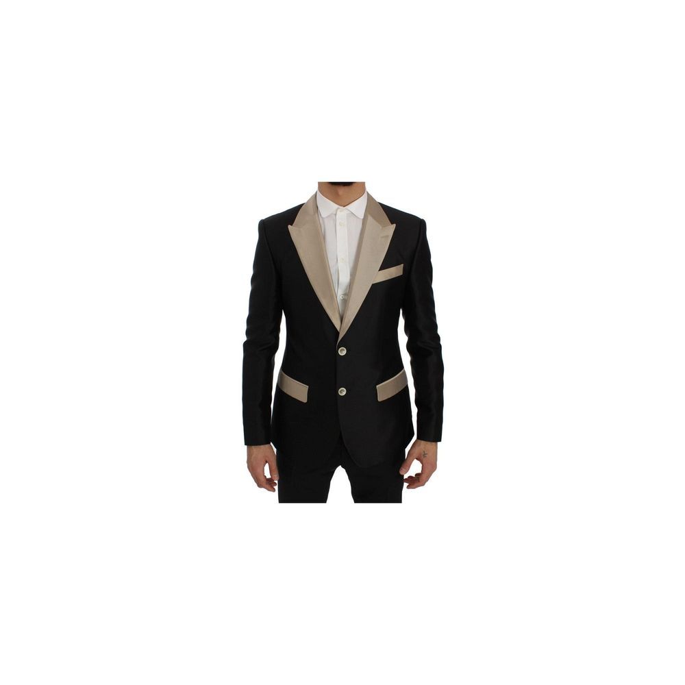 Dolce & Gabbana Black & Gold Silk Blazer Jacket
