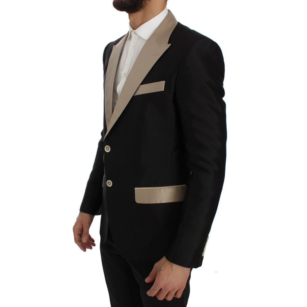 Dolce & Gabbana Black & Gold Silk Blazer Jacket