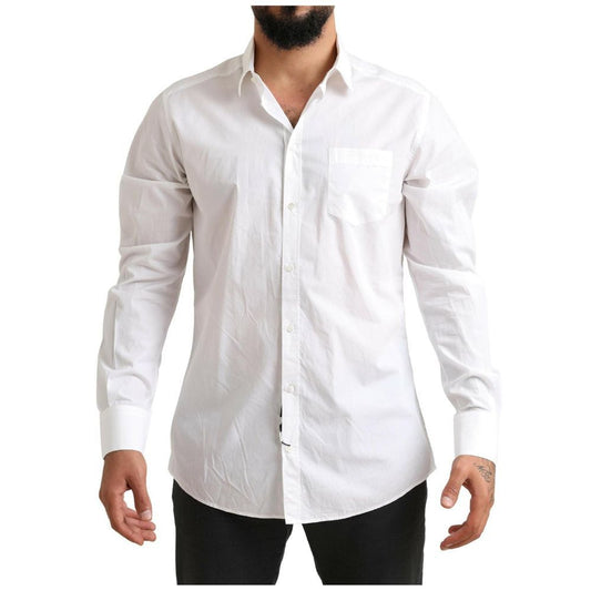 Dolce & Gabbana White Cotton Gold Line Dress Shirt