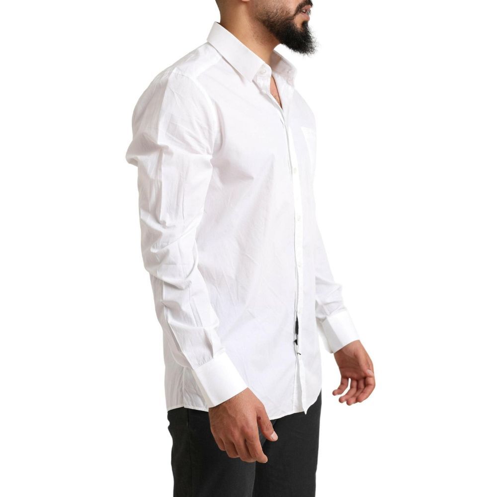 Dolce & Gabbana White Cotton Gold Line Dress Shirt