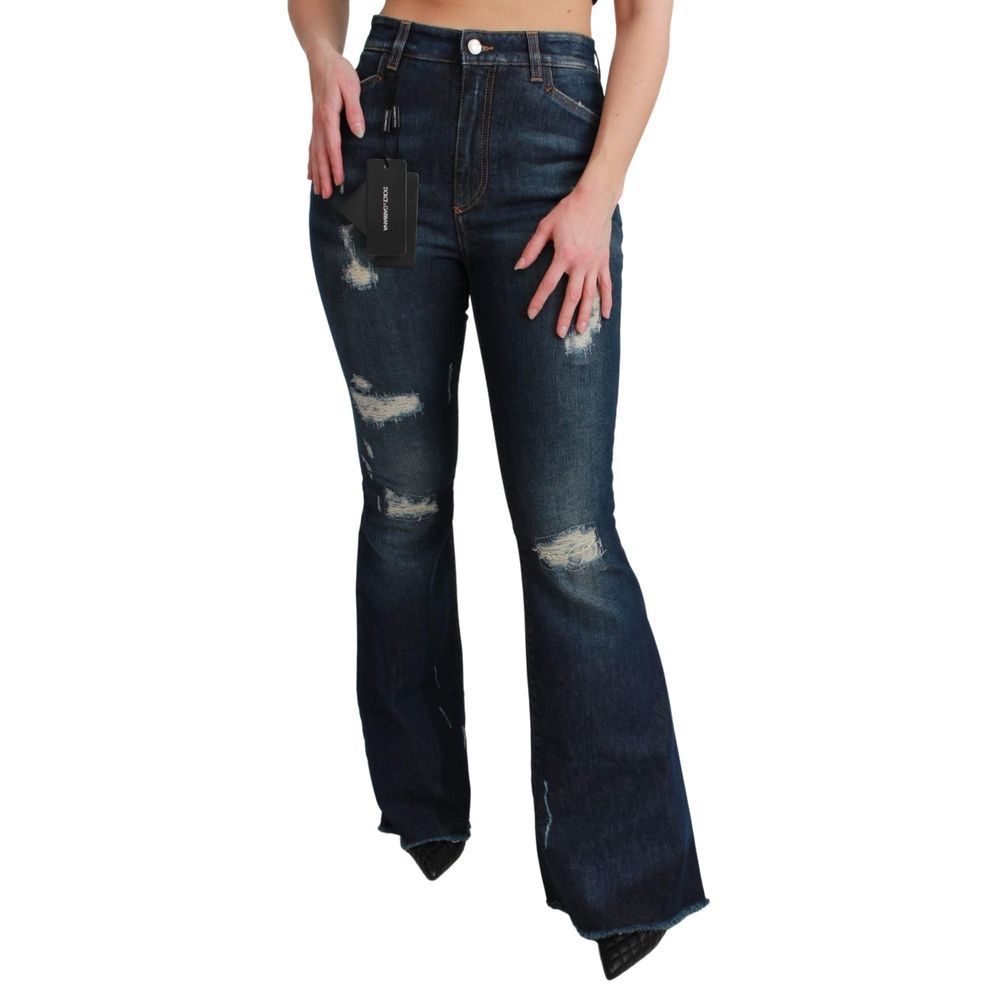 Dolce & Gabbana Blue Cotton Distressed Flared Jeans for Women