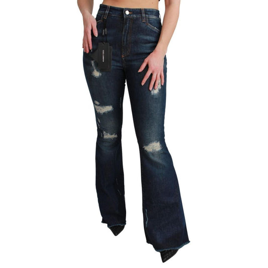 Dolce & Gabbana Blue Cotton Distressed Flared Jeans for Women