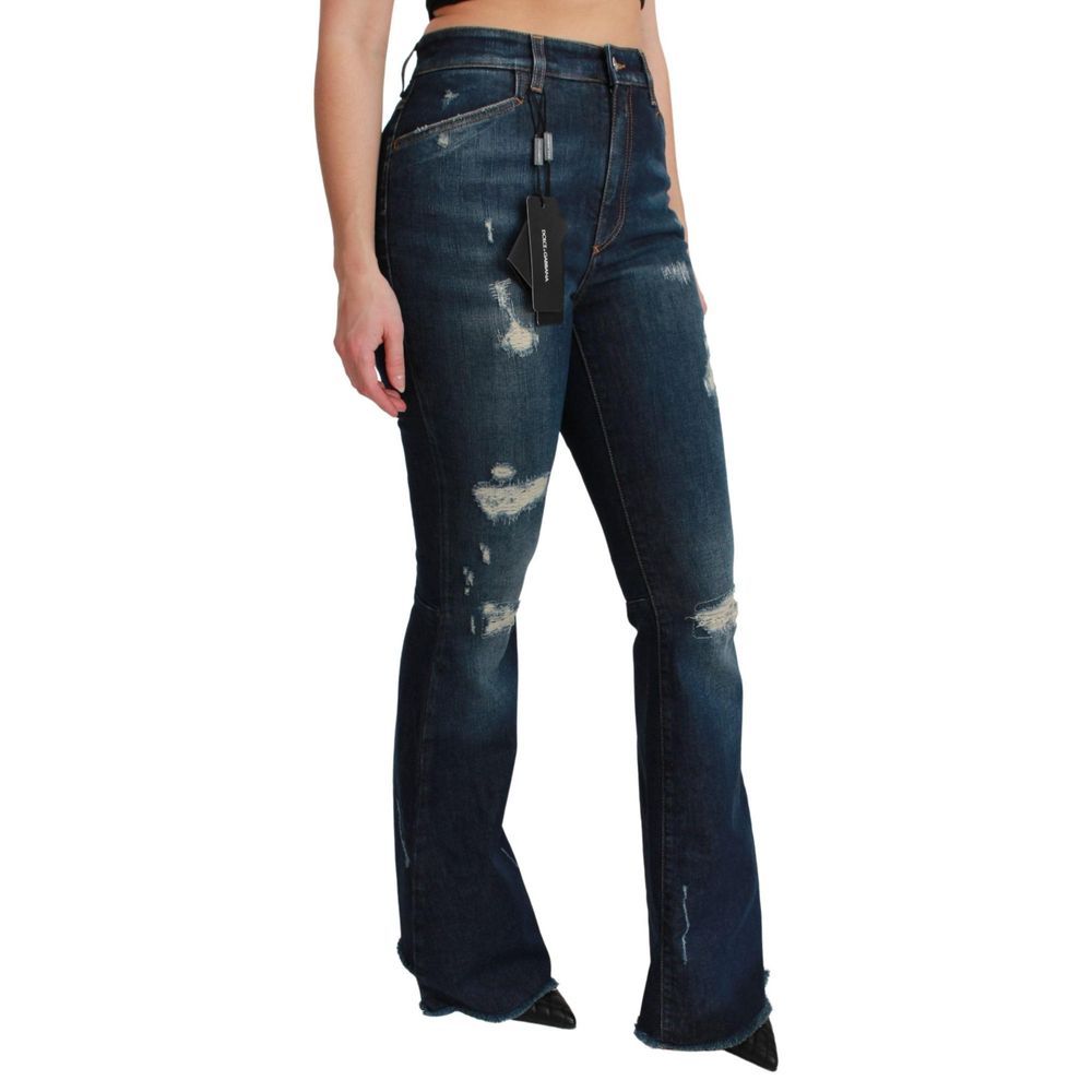 Dolce & Gabbana Blue Cotton Distressed Flared Jeans for Women