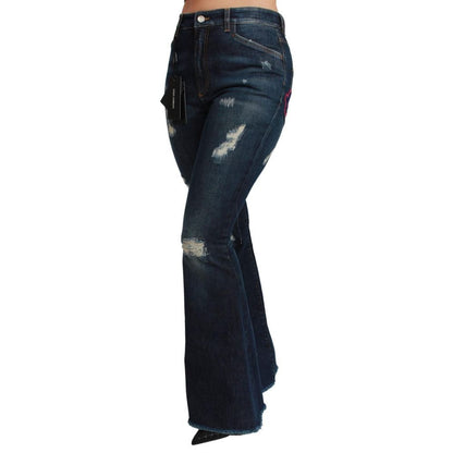Dolce & Gabbana Blue Cotton Distressed Flared Jeans for Women