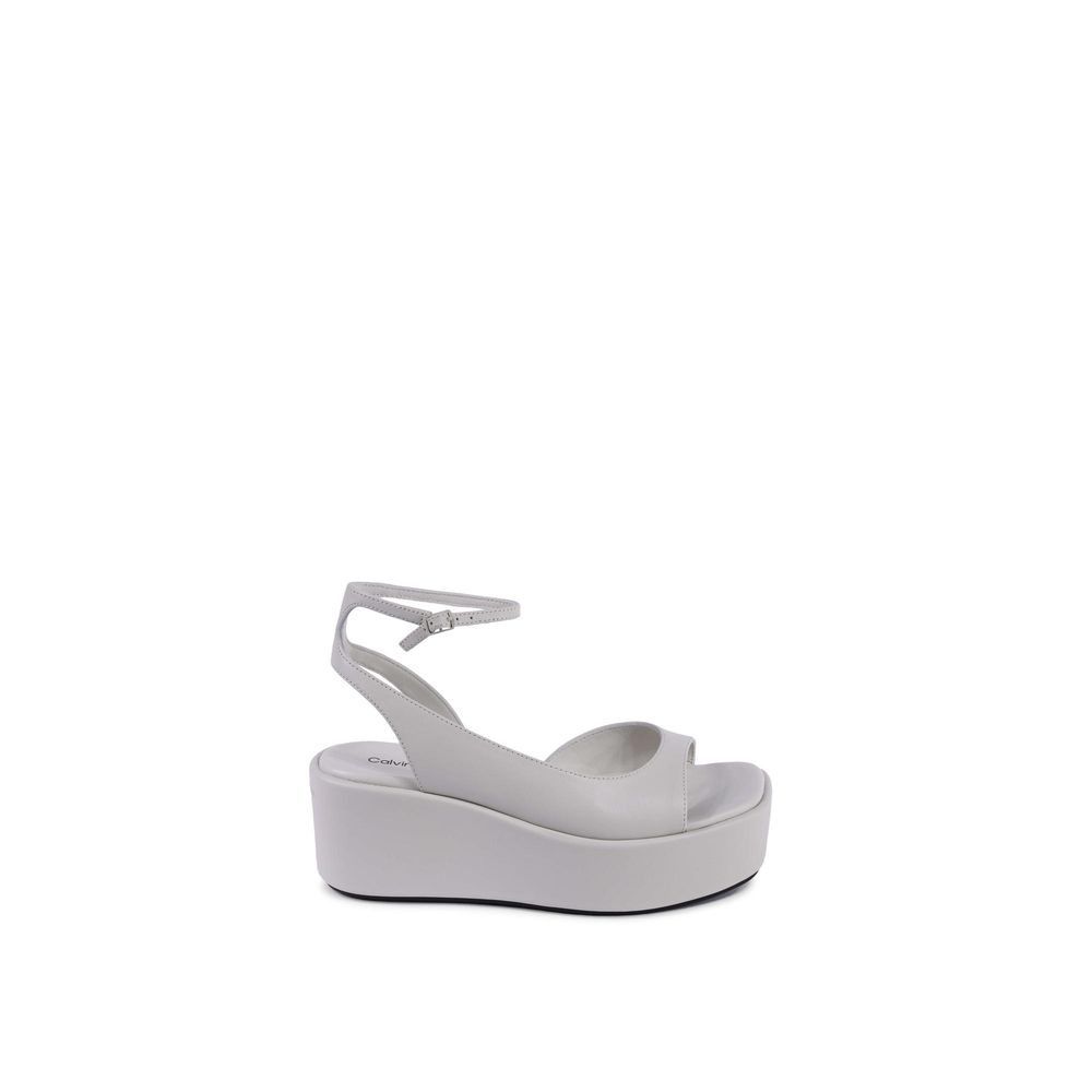 Calvin Klein White Leather Platform Peep-Toe Sandals