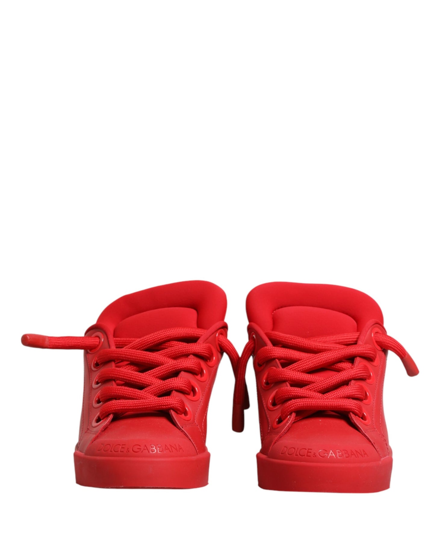 Dolce & Gabbana Red Leather Lace Up Low Top Sneakers