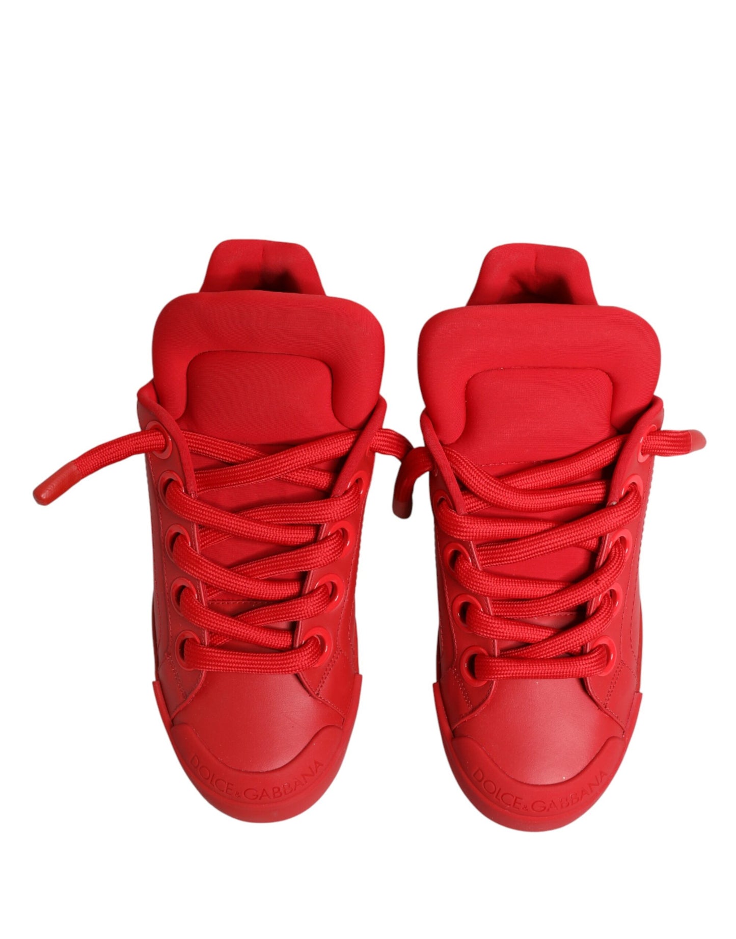 Dolce & Gabbana Red Leather Lace Up Low Top Sneakers