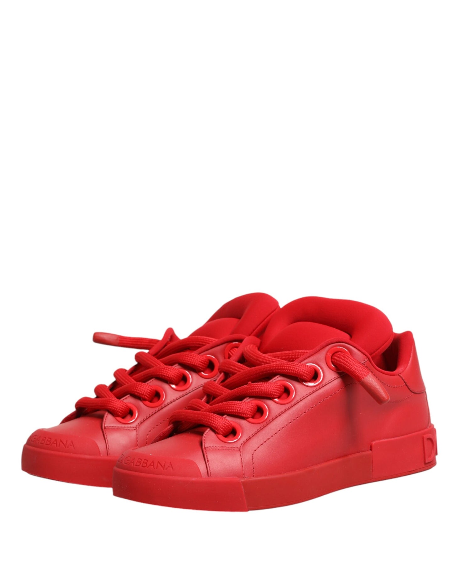 Dolce & Gabbana Red Leather Lace Up Low Top Sneakers