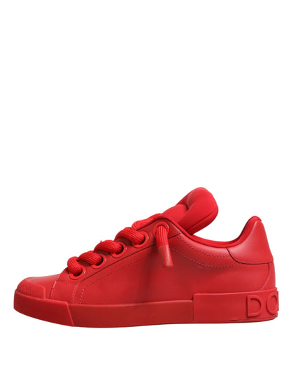 Dolce & Gabbana Red Leather Lace Up Low Top Sneakers