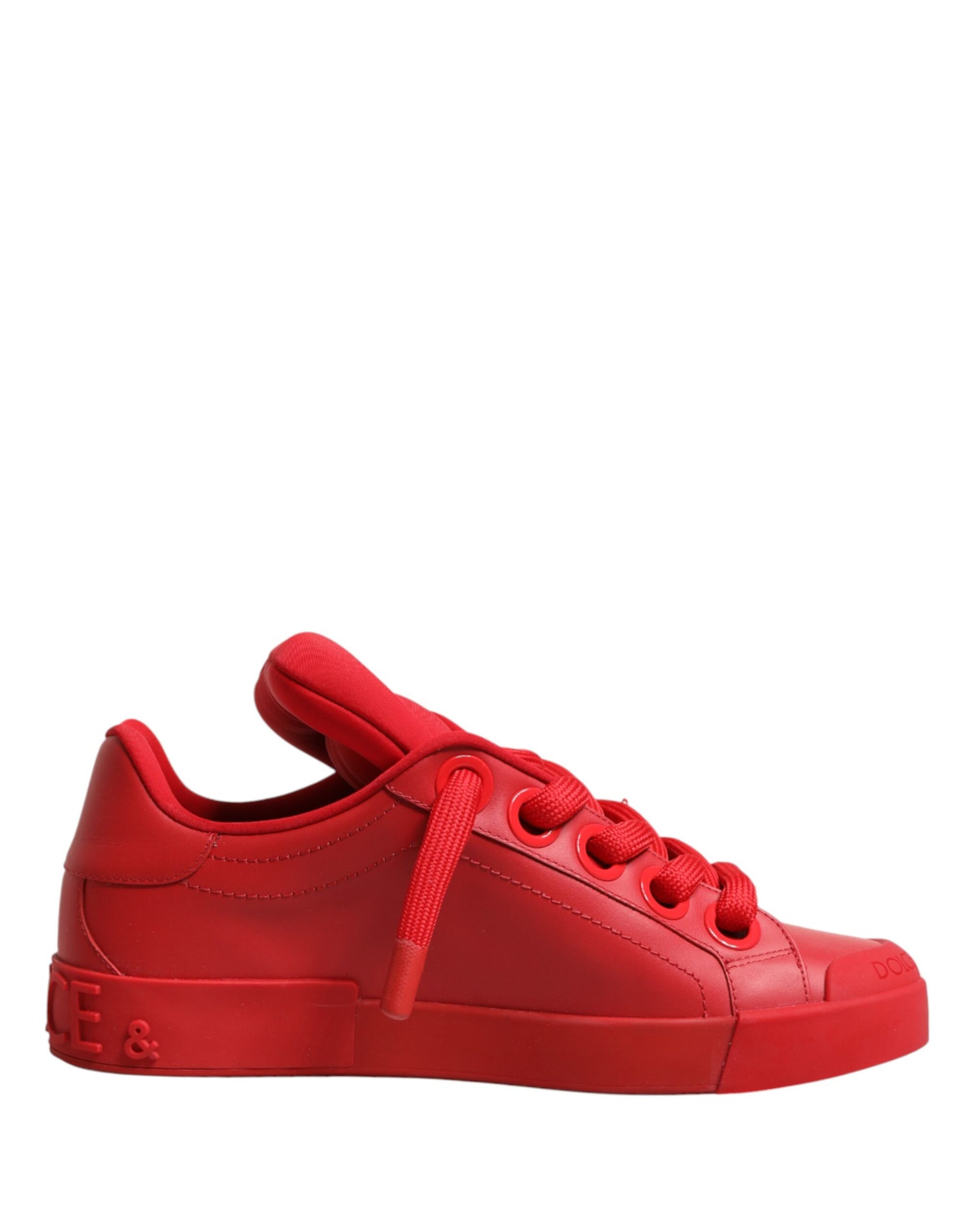 Dolce & Gabbana Red Leather Lace Up Low Top Sneakers