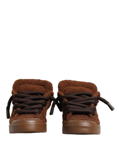 Dolce & Gabbana Brown Faux Shearling Low Top Sneakers