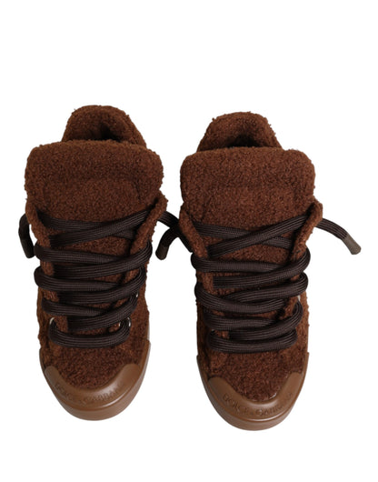 Dolce & Gabbana Brown Faux Shearling Low Top Sneakers