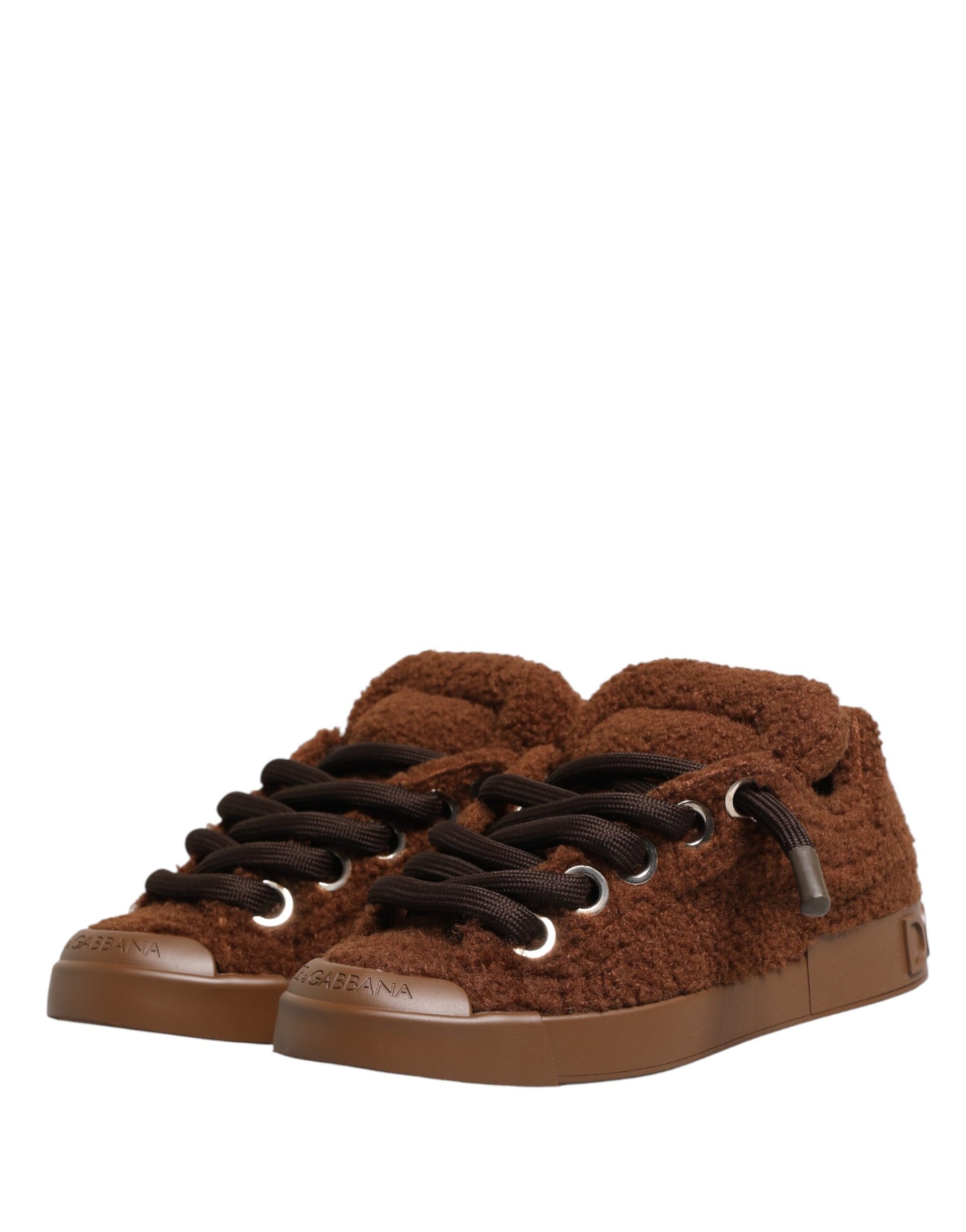 Dolce & Gabbana Brown Faux Shearling Low Top Sneakers