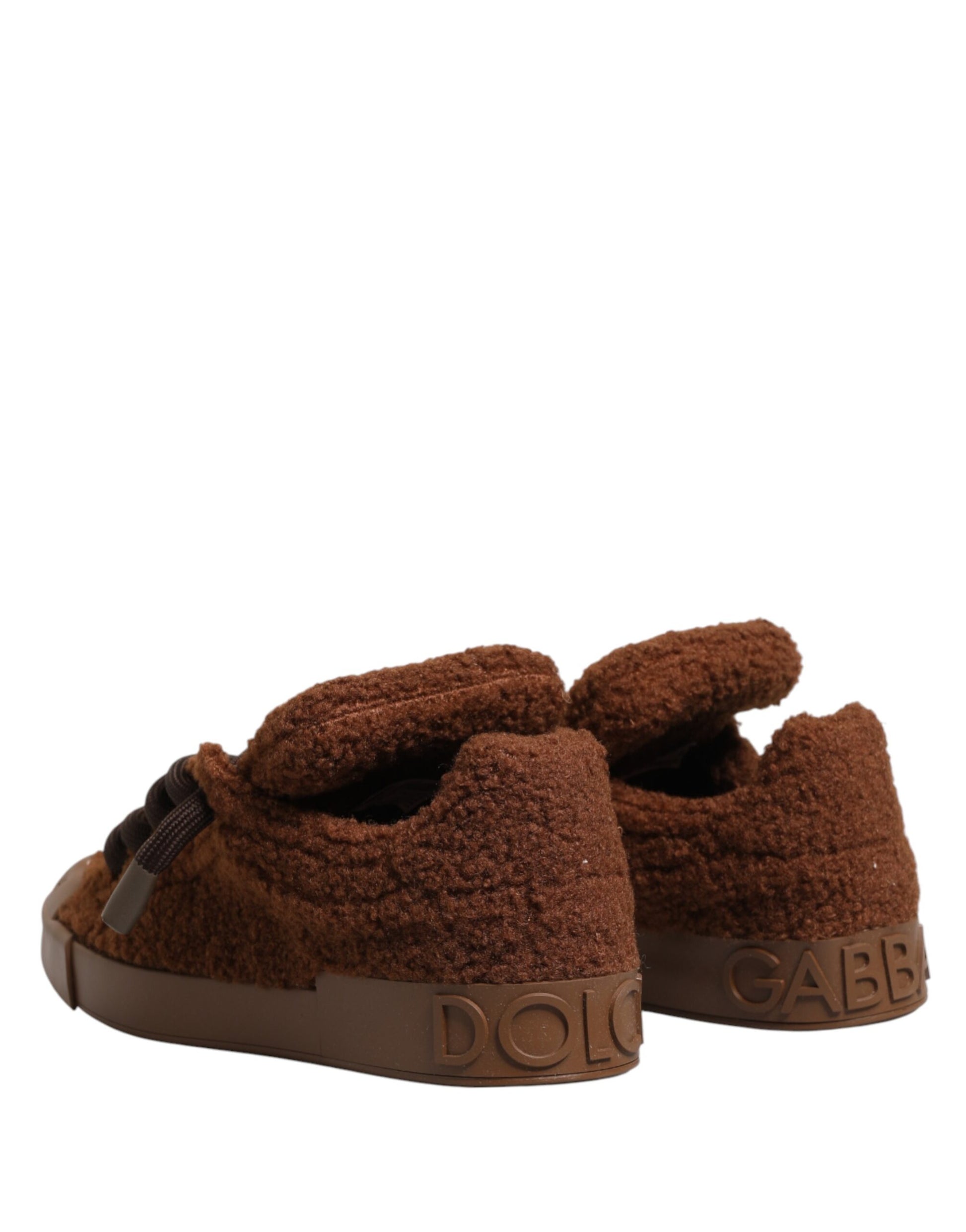 Dolce & Gabbana Brown Faux Shearling Low Top Sneakers