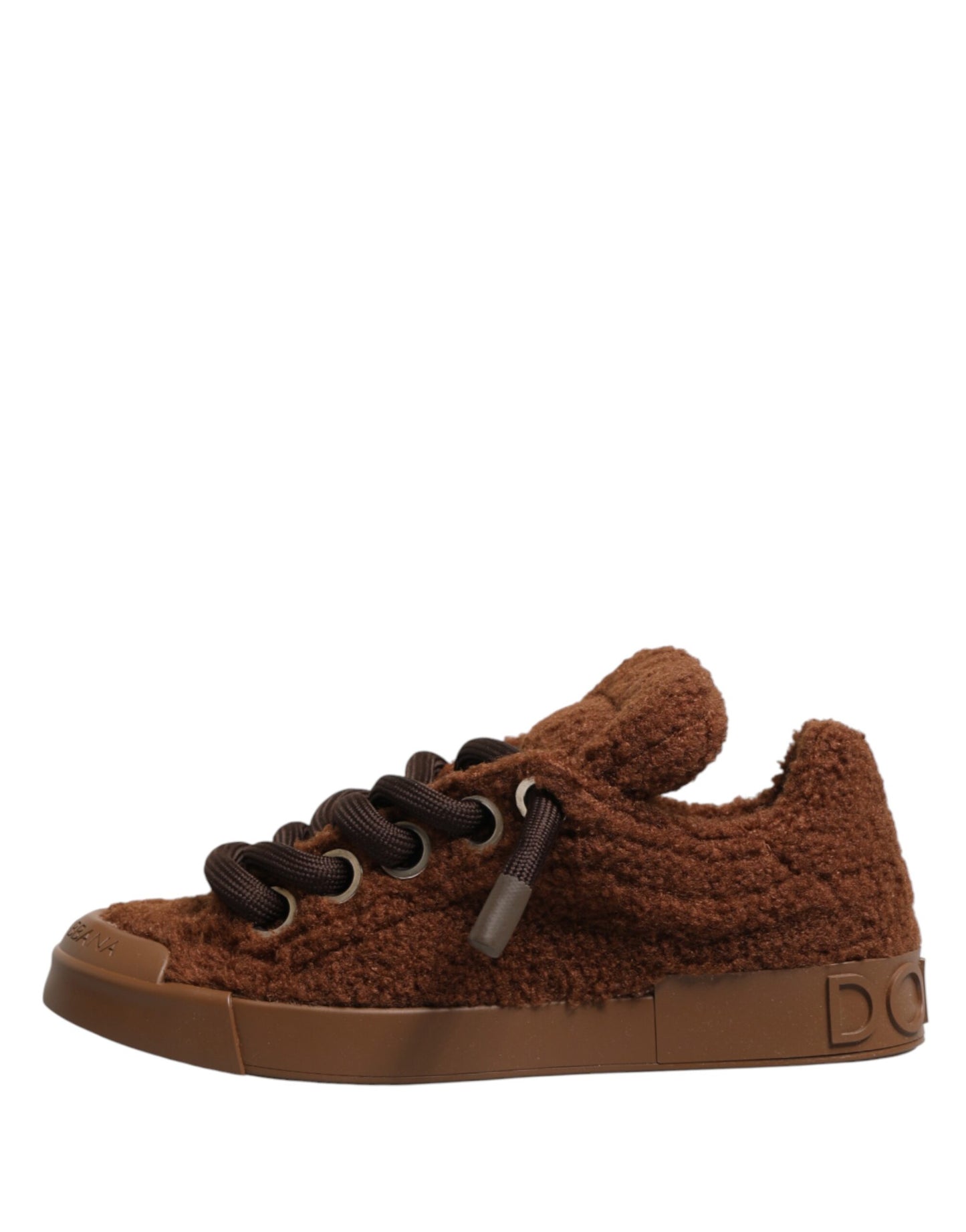 Dolce & Gabbana Brown Faux Shearling Low Top Sneakers