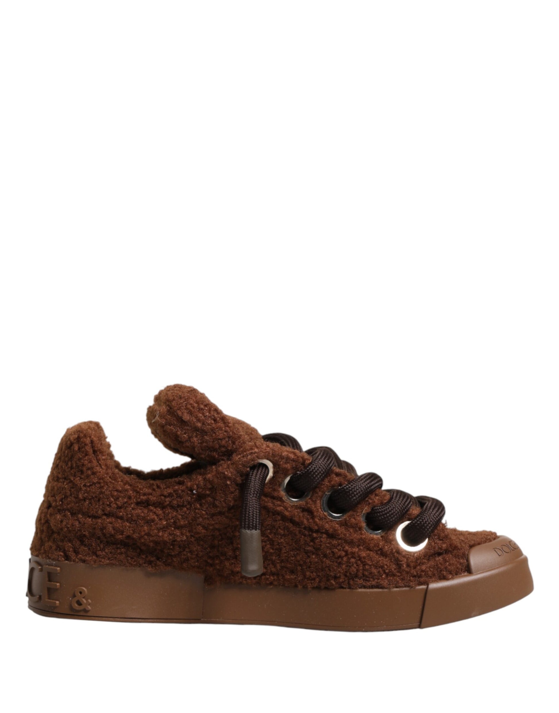 Dolce & Gabbana Brown Faux Shearling Low Top Sneakers
