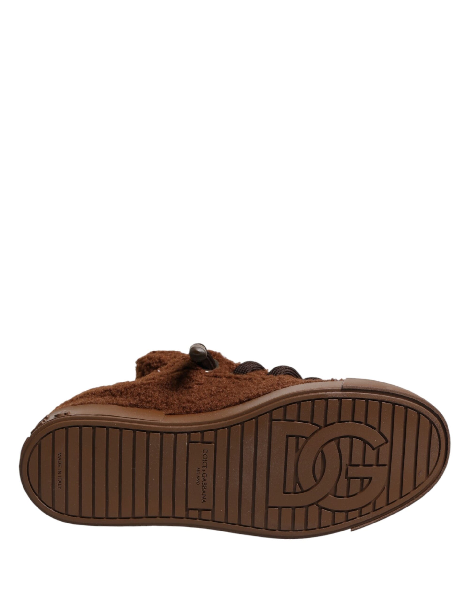 Dolce & Gabbana Brown Faux Shearling Low Top Sneakers