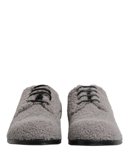Dolce & Gabbana Gray Fleece Lace Up Men Derby Dress Shoes