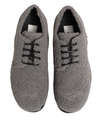 Dolce & Gabbana Gray Fleece Lace Up Men Derby Dress Shoes