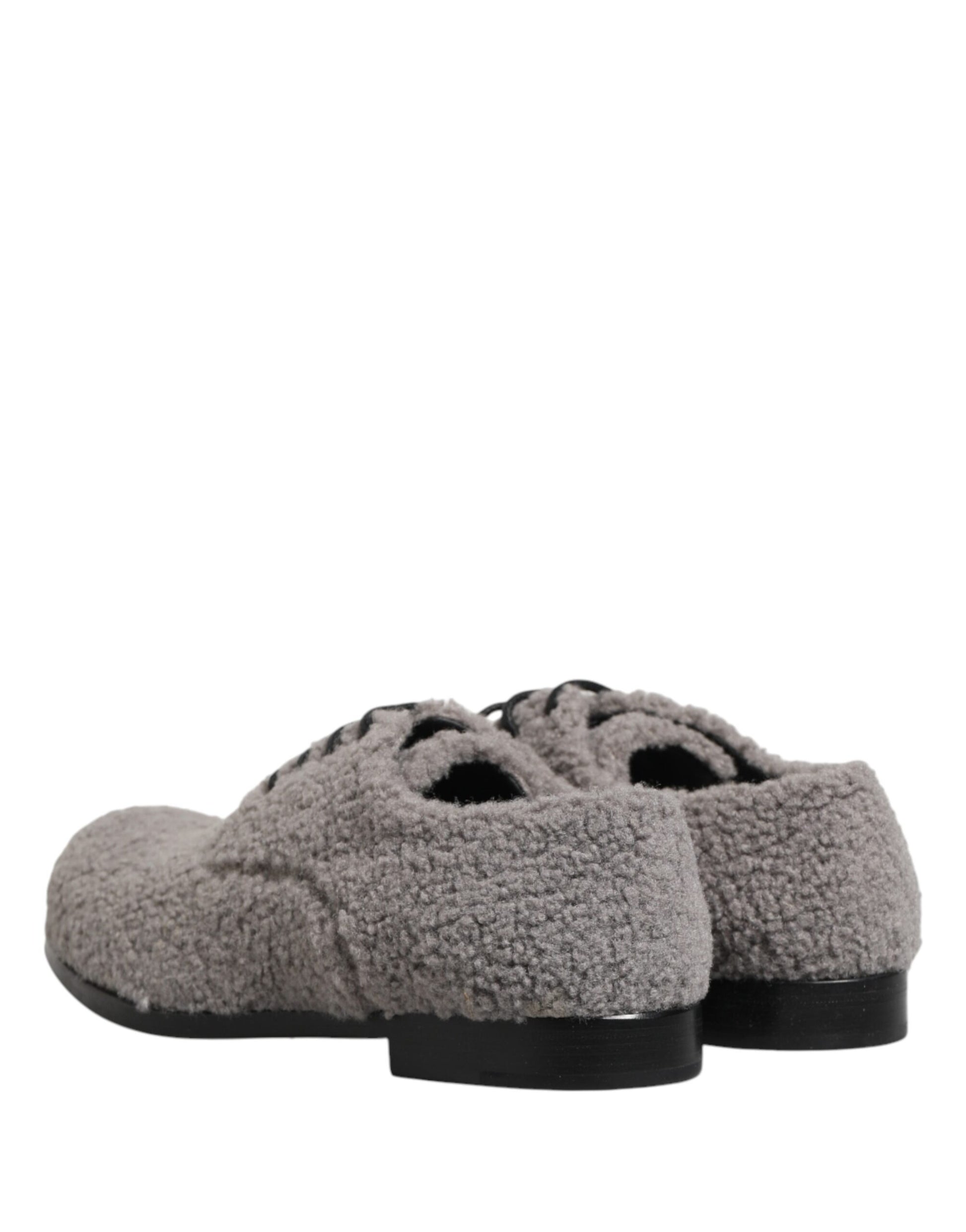 Dolce & Gabbana Gray Fleece Lace Up Men Derby Dress Shoes