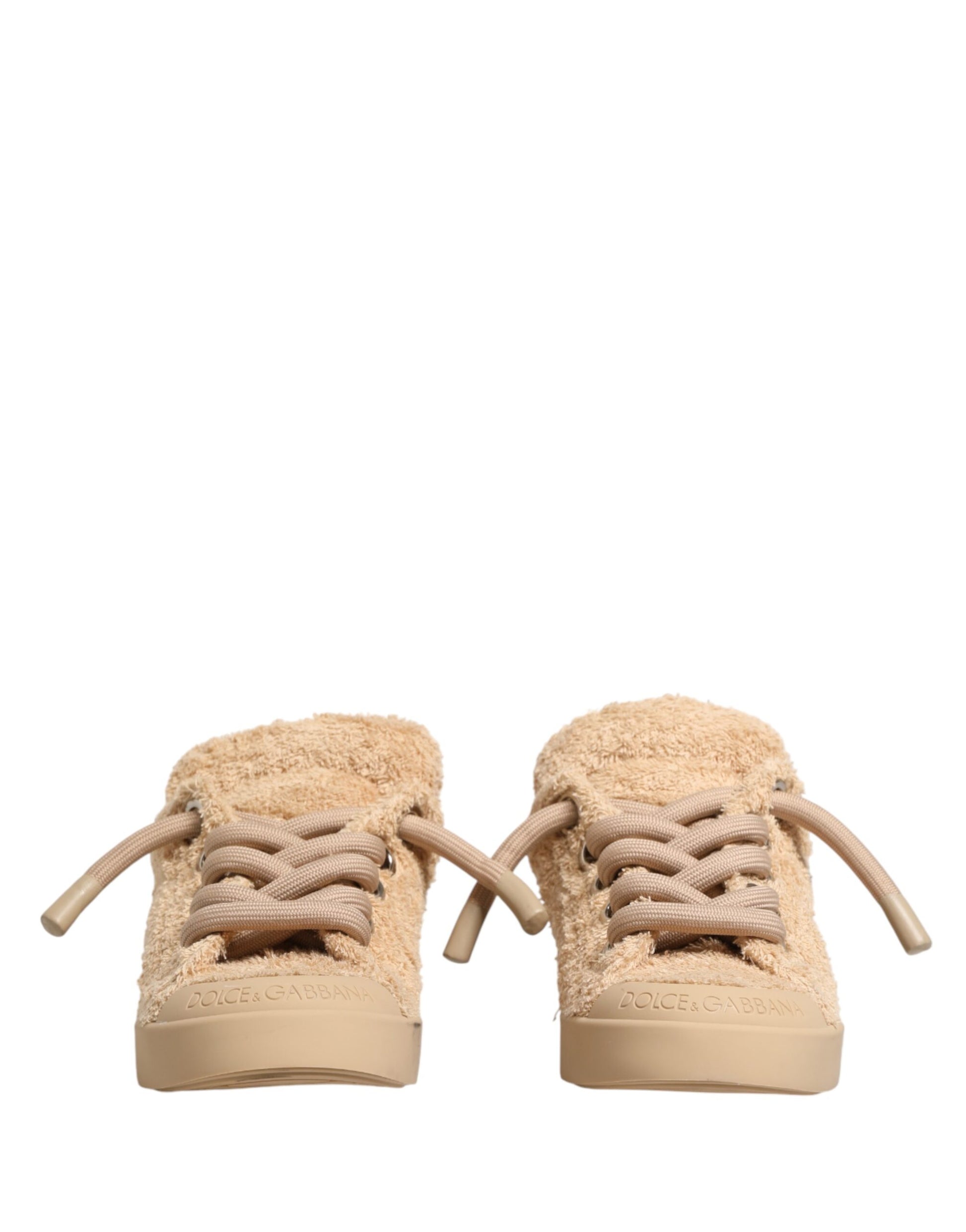 Dolce & Gabbana Beige Faux Shearling Low Top Sneakers