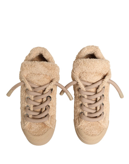Dolce & Gabbana Beige Faux Shearling Low Top Sneakers