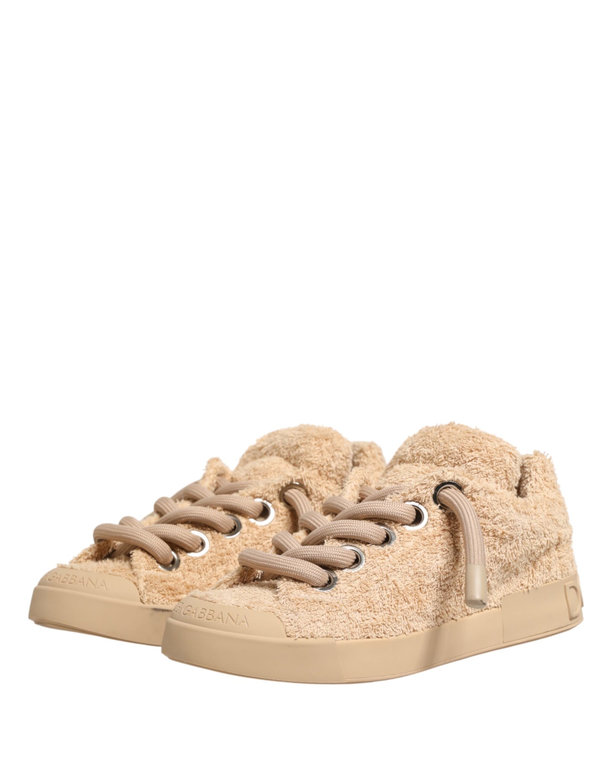 Dolce & Gabbana Beige Faux Shearling Low Top Sneakers