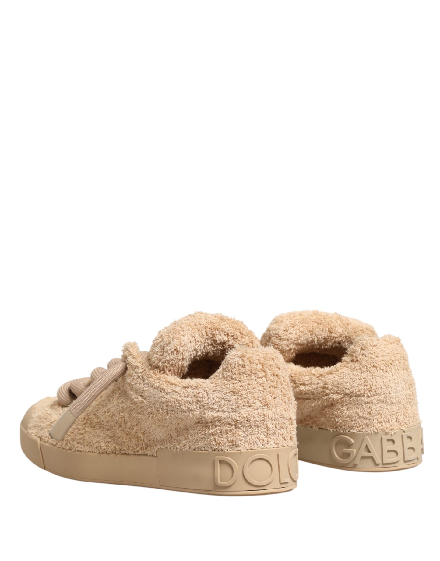 Dolce & Gabbana Beige Faux Shearling Low Top Sneakers