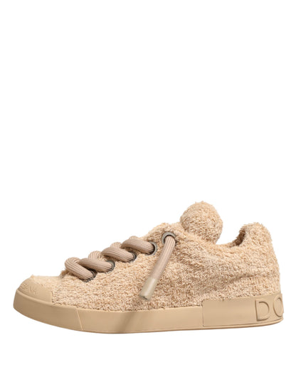 Dolce & Gabbana Beige Faux Shearling Low Top Sneakers