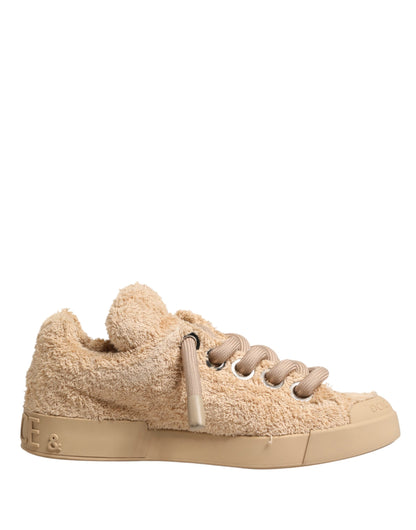 Dolce & Gabbana Beige Faux Shearling Low Top Sneakers