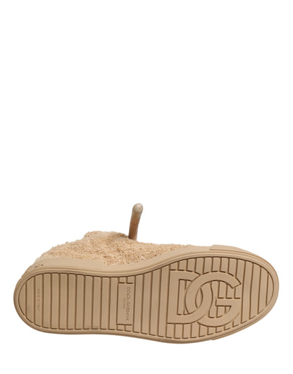 Dolce & Gabbana Beige Faux Shearling Low Top Sneakers