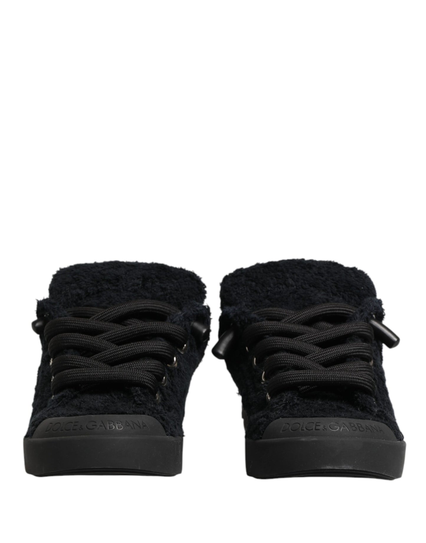Dolce & Gabbana Black Faux Shearling Low Top Sneakers
